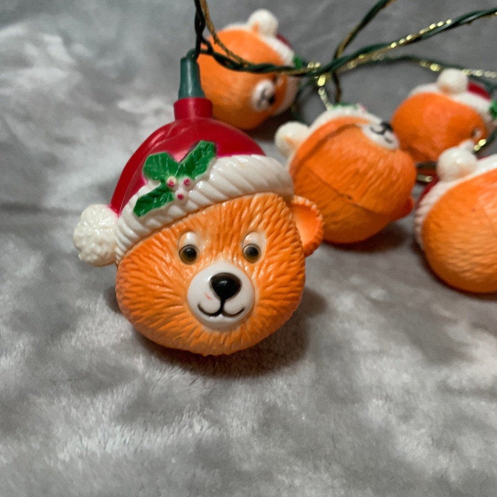 Vtg‎ Bear Christmas Blow Mold String Lights Holiday Decoration 9 Count Flaw